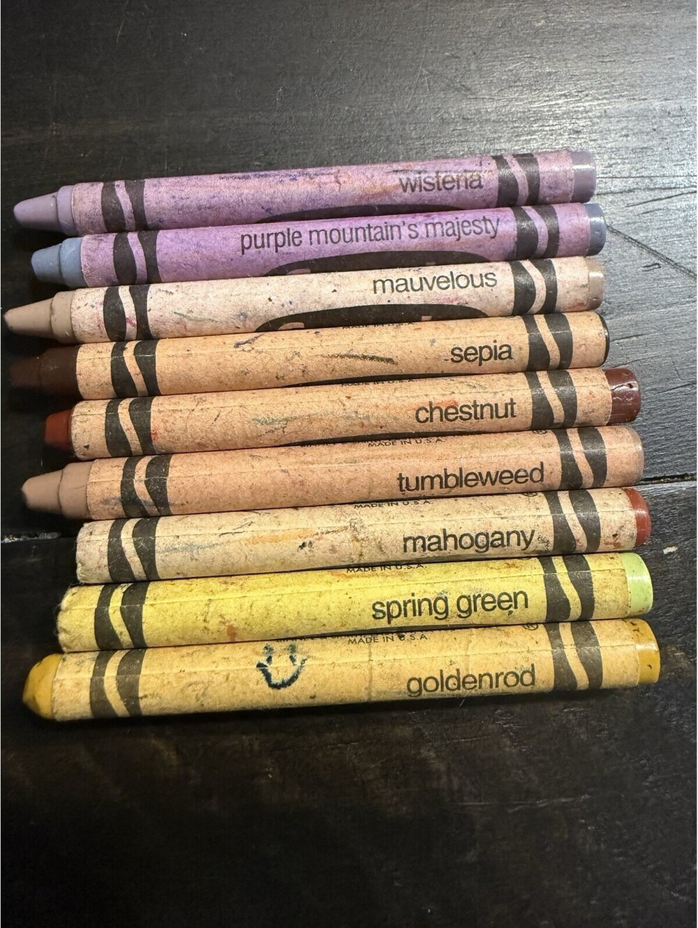 Vintage Crayola Crayons Lot Of 9, Goldenrod, Sepia, Wisteria, Classic Colors